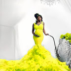 New soft net waist fishtail elastic swing pregnant women's big belly photo dress