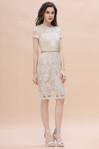 BMbridal Chic Jewel Tulle Lace Beadings Mother of Bride Dress with Short Sleeves Online