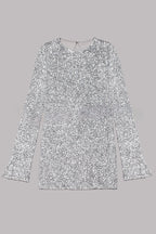 Flash Focus Sequin Extra Long Slit Sleeves Open Back Mini Dress