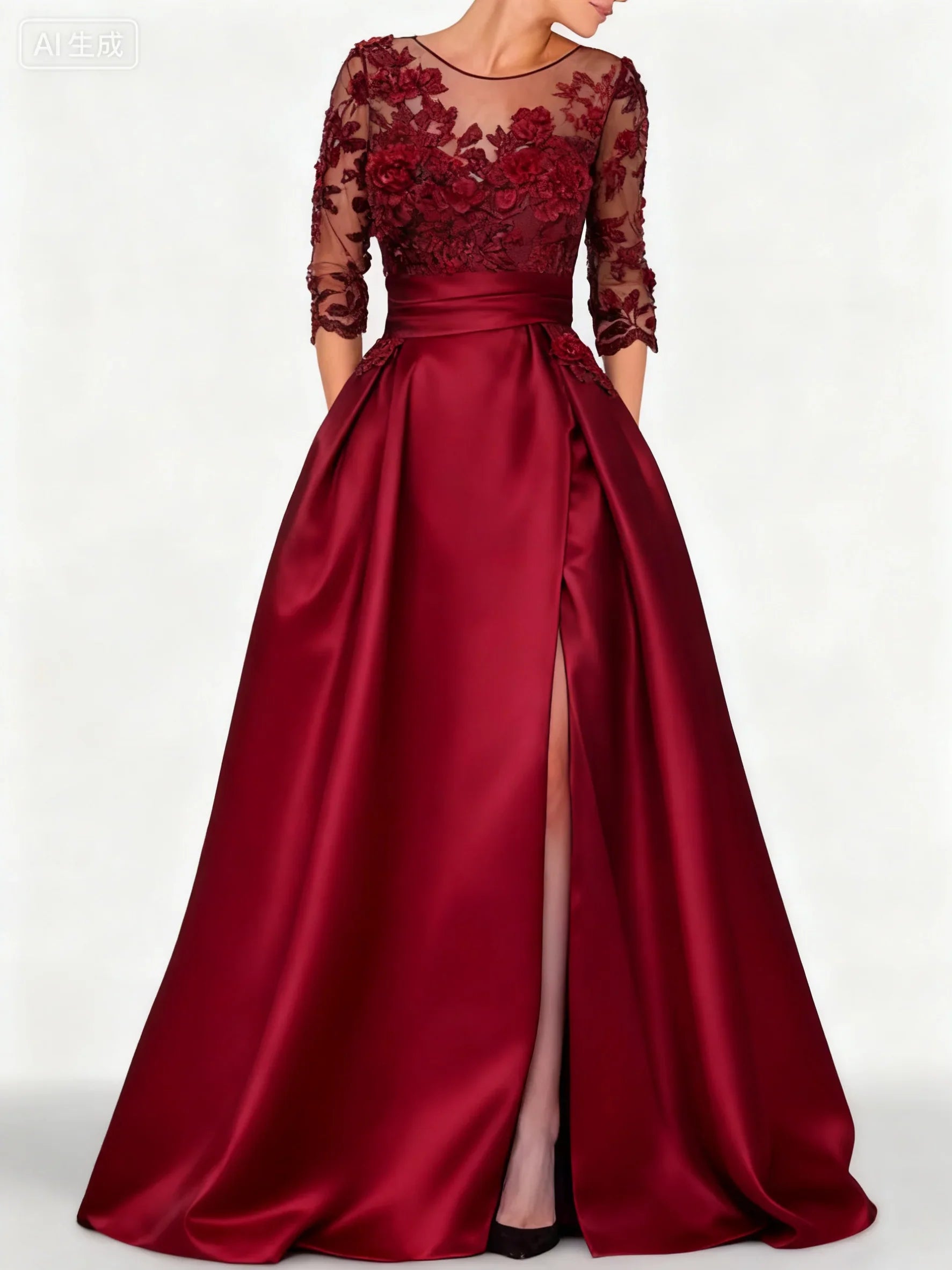 Abito formale elegante in raso nero ricamato