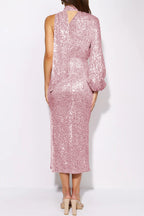 Vestido de Noite Elegante e Formal, Liso com Lantejoulas, Fenda e Alça ao Pescoço (6 Cores)