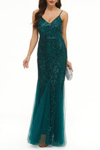 Sexy formelles, solides Patchwork-Abendkleid mit V-Ausschnitt 