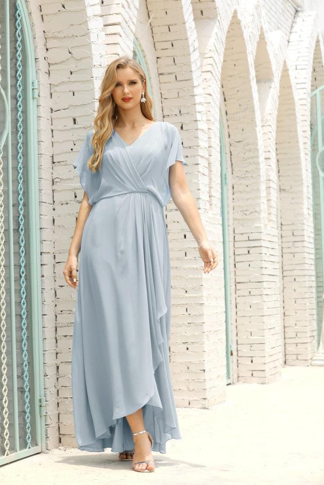 Vestidos de Mãe da Noiva Tamanho Grande Decote em V Comprido para Baixo Vestido de Gala Formal para Convidado de Casamento 28020