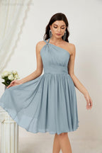 Numbersea Damen Chiffon Kurzes Ein-Schulter Brautjungfernkleid Festliche Kleider für Feier Heimkehr 2804