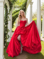 Black Rhinestone Strapless Satin Prom Dress With High Slit