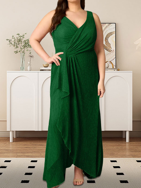 A-Linien-Kleid mit V-Ausschnitt und gerüschtem Metallic-Netzstoff