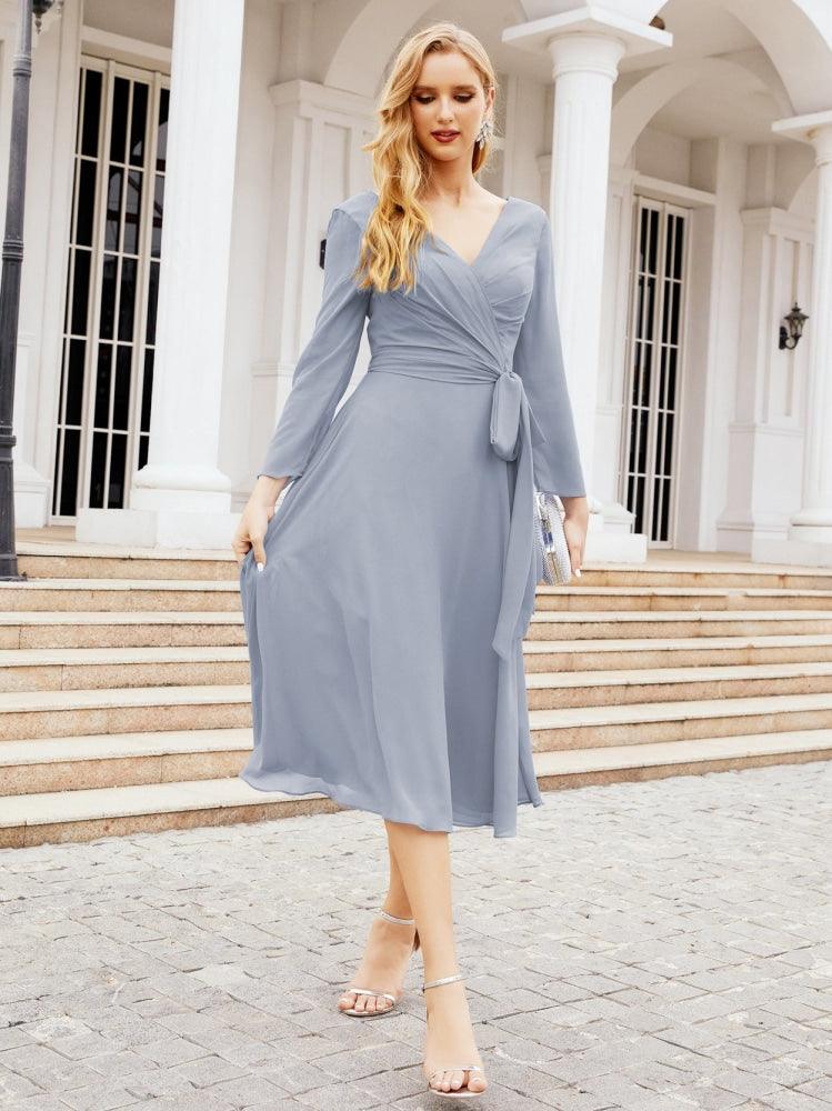 Bridesmaid Dress V-Back Waist Belt Mother of the Bride Wedding Guest SY28031