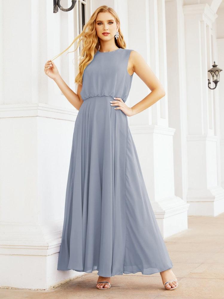 Vestido de Dama de Honra Sem Mangas Longo Linha A para Baile de Gala e Noites Formais 28025