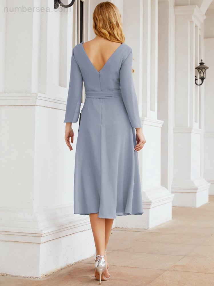 Bridesmaid Dress V-Back Waist Belt Mother of the Bride Wedding Guest SY28031