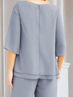 Robe de mariée élégante pour la mère de la mariée en deux pièces, tailleur pantalon grande taille à volants superposés, peignoir argenté 28064