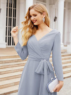 Bridesmaid Dress V-Back Waist Belt Mother of the Bride Wedding Guest SY28031