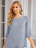 Robe de mariée élégante pour la mère de la mariée en deux pièces, tailleur pantalon grande taille à volants superposés, peignoir argenté 28064