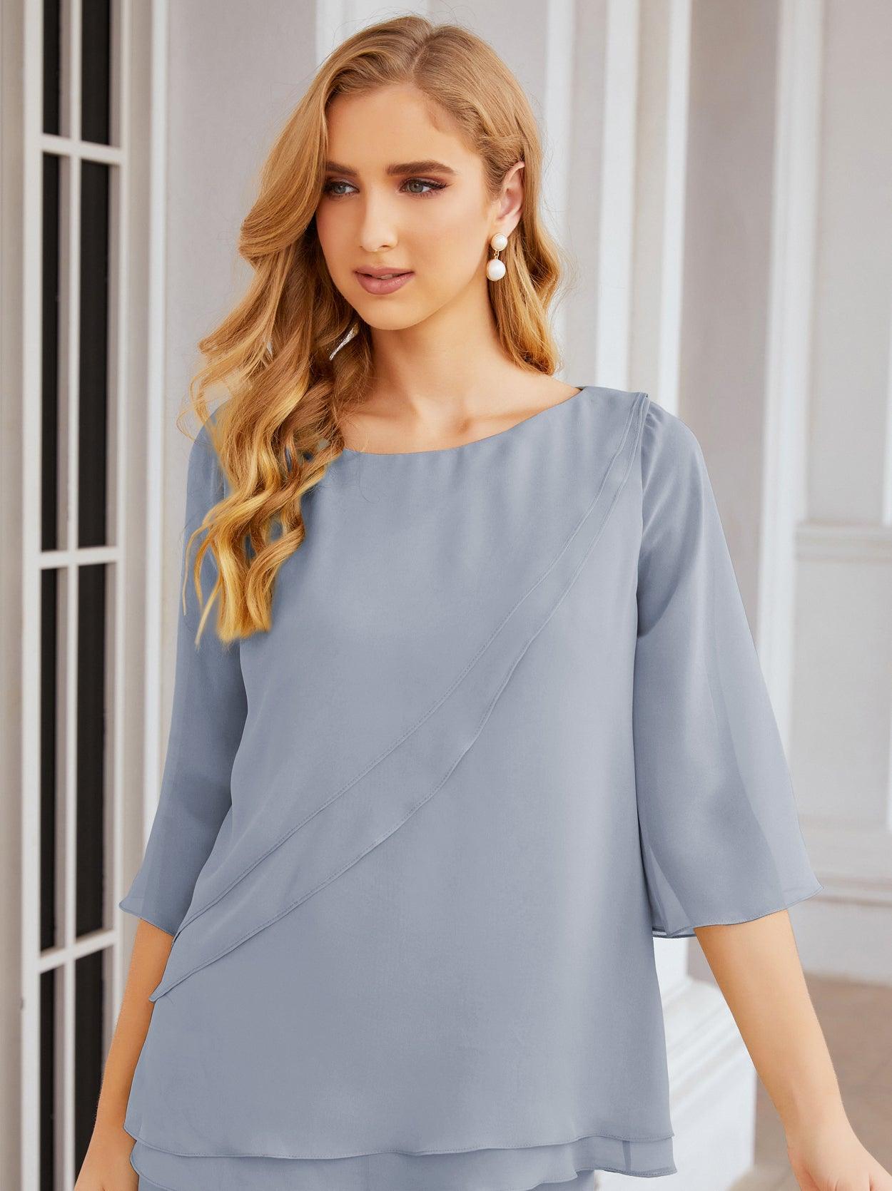 Robe de mariée élégante pour la mère de la mariée en deux pièces, tailleur pantalon grande taille à volants superposés, peignoir argenté 28064