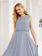 Vestido de Dama de Honra Sem Mangas Longo Linha A para Baile de Gala e Noites Formais 28025