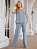 Robe de mariée élégante pour la mère de la mariée en deux pièces, tailleur pantalon grande taille à volants superposés, peignoir argenté 28064
