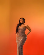 Rose Gold Radiance Hand Beaded Mermaid Evening Gown With Sweetheart Neckline