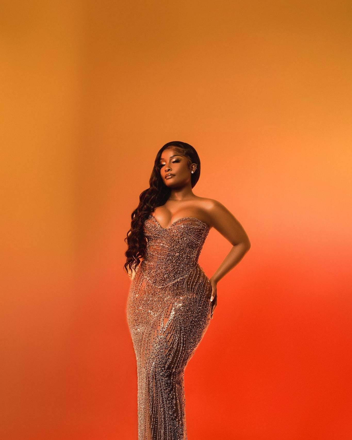 Rose Gold Radiance Hand Beaded Mermaid Evening Gown With Sweetheart Neckline
