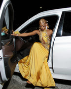 Regal Golden Yellow Mermaid Prom Dress With 3D Embroidery And Illusion Cutouts