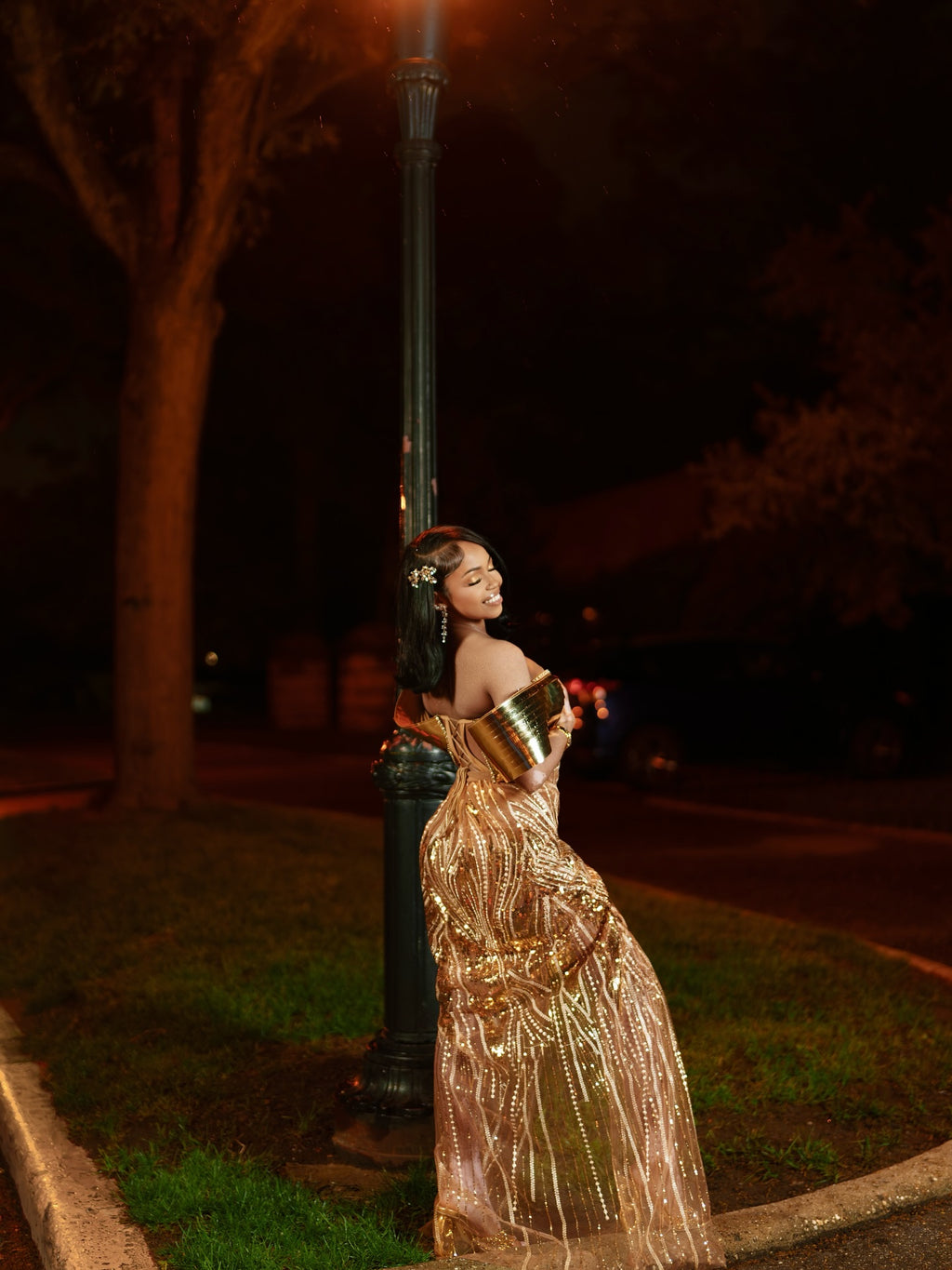 Liquid Gold Prom Dress Sculptural Wing Sleeve Mermaid Gown Chrome Bodice