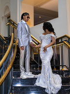 Glacial Silver Beaded Prom Dress With Crystal Fringe Mermaid Gown