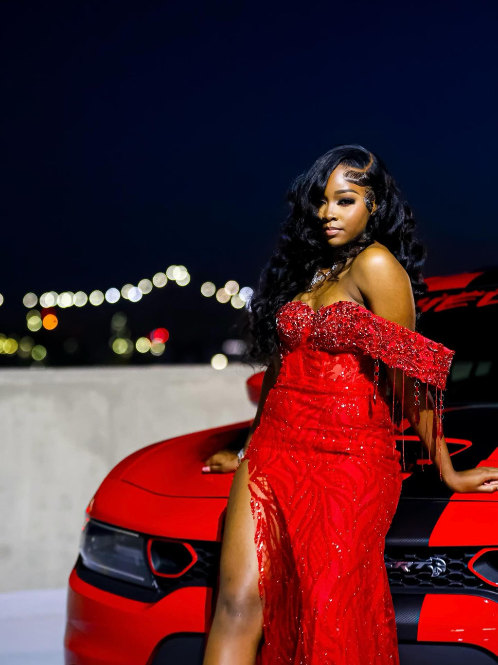 Red Off Shoulder Sequin Beaded Mermaid Prom Dress With Crystal Fringe