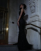 Luxury Sequin Mermaid Prom Dress Illusion Corset Bodice 3D Beaded Lace Shoulder