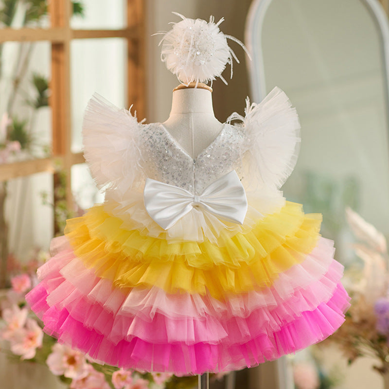 Sequins Tulle Knee-length 1st Birthday Party Dress