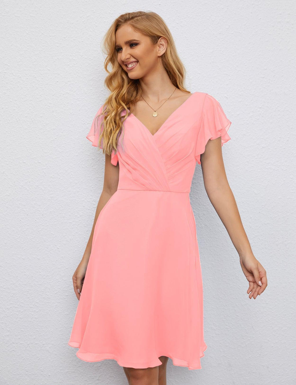 Vestido de Regresso a Casa em Forma de U Vestido de Baile Formal Vestido de Cocktail de Comprimento ao Joelho Manga Curta para Festa 28077