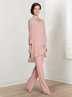 Floor Length Chiffon Pantsuit With Square Neck And Jacket For Mother Of The Bride