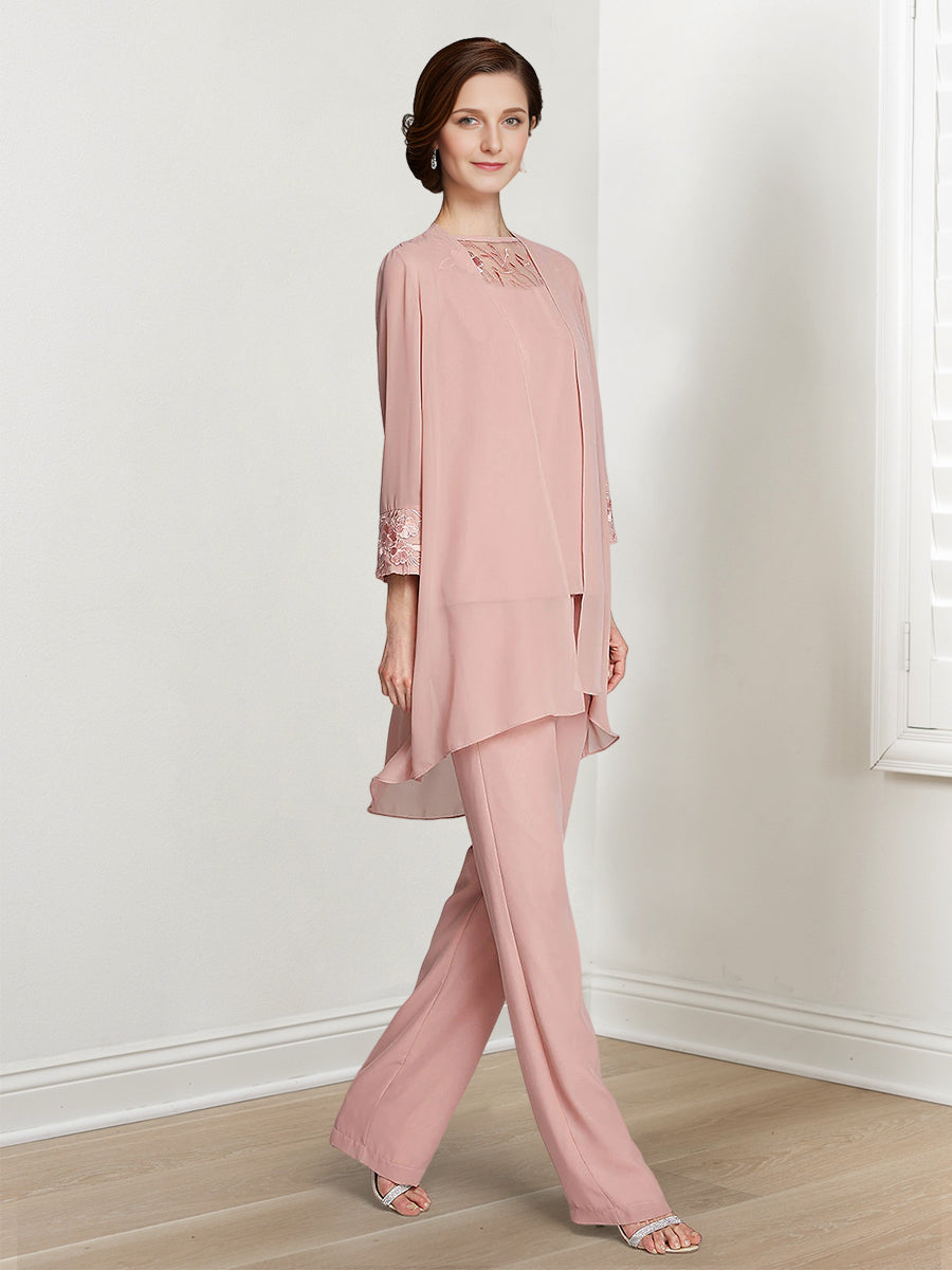 Floor Length Chiffon Pantsuit With Square Neck And Jacket For Mother Of The Bride