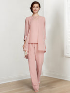 Floor Length Chiffon Pantsuit With Square Neck And Jacket For Mother Of The Bride