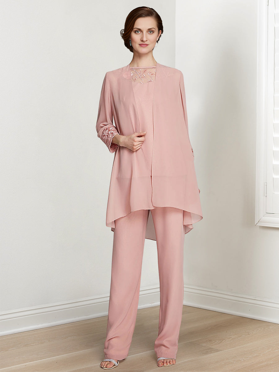 Floor Length Chiffon Pantsuit With Square Neck And Jacket For Mother Of The Bride