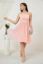 Numbersea Damen Chiffon Kurzes Ein-Schulter Brautjungfernkleid Festliche Kleider für Feier Heimkehr 2804