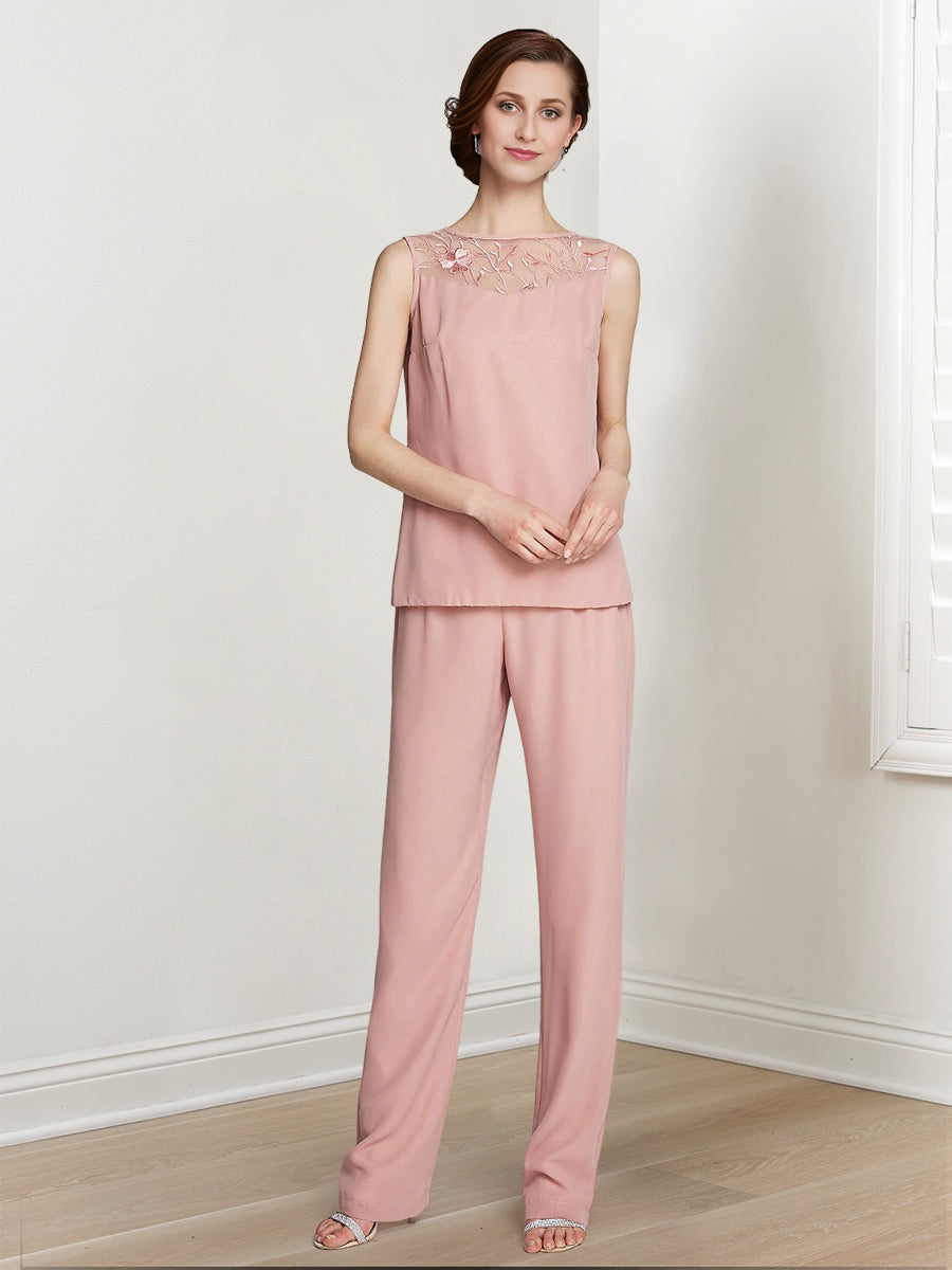 Floor Length Chiffon Pantsuit With Square Neck And Jacket For Mother Of The Bride