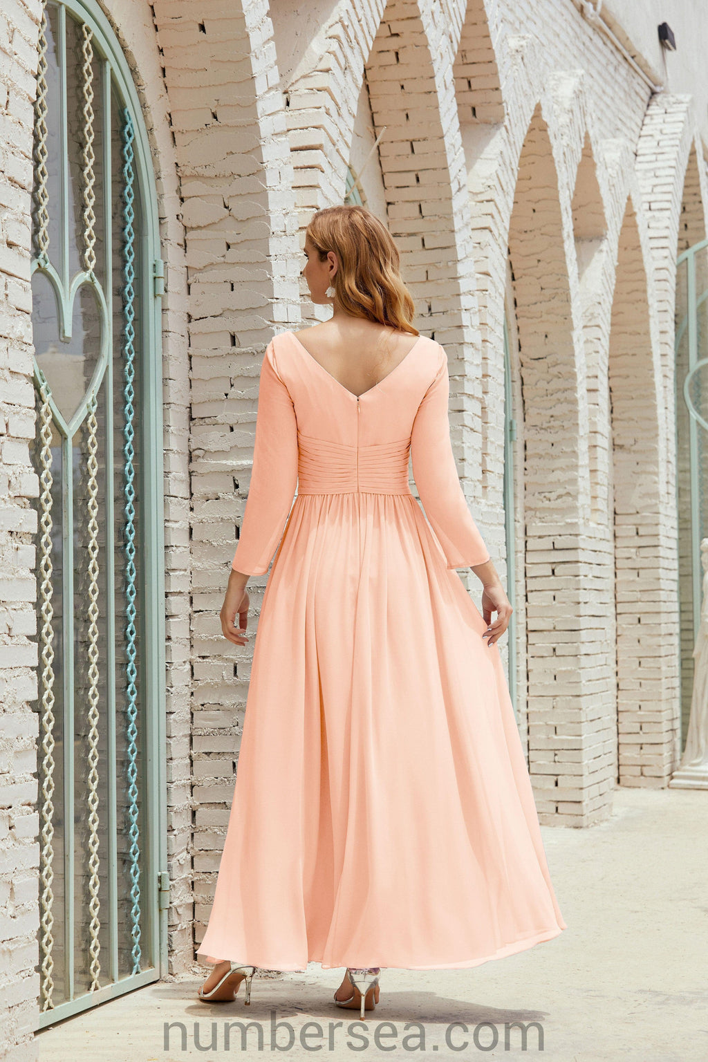 Abito da damigella Numbersea in chiffon, abito formale per festa, abito da sera 28016