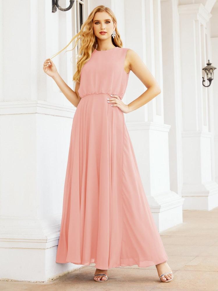 Vestido de Dama de Honra Sem Mangas Longo Linha A para Baile de Gala e Noites Formais 28025
