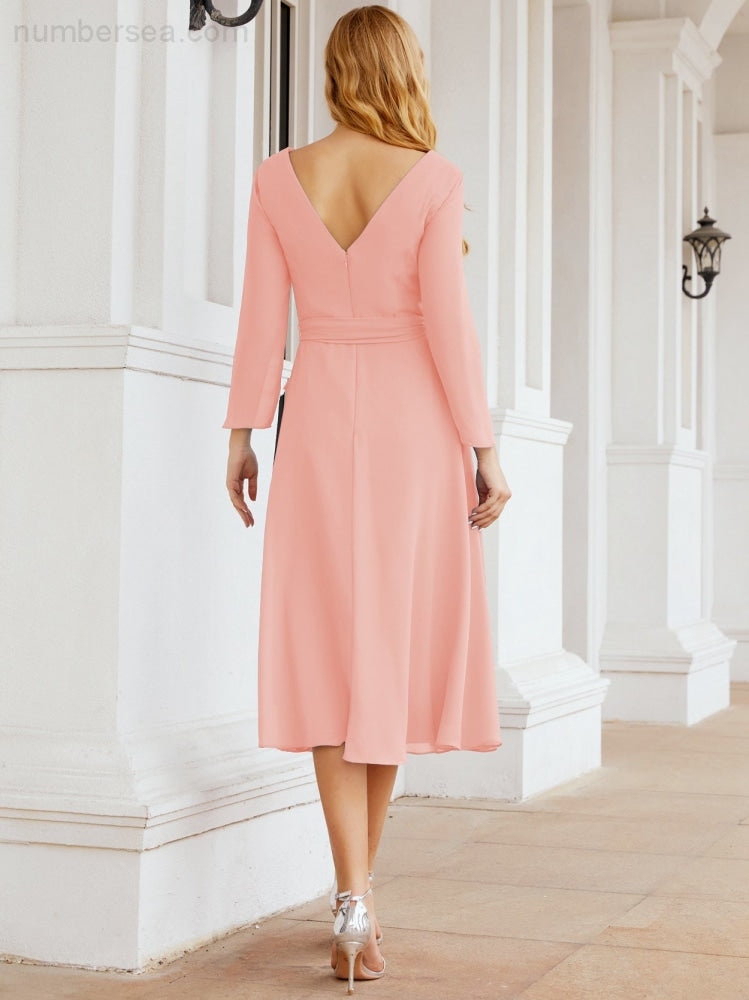 Bridesmaid Dress V-Back Waist Belt Mother of the Bride Wedding Guest SY28031