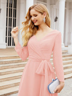 Bridesmaid Dress V-Back Waist Belt Mother of the Bride Wedding Guest SY28031