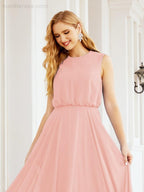 Vestido de Dama de Honra Sem Mangas Longo Linha A para Baile de Gala e Noites Formais 28025