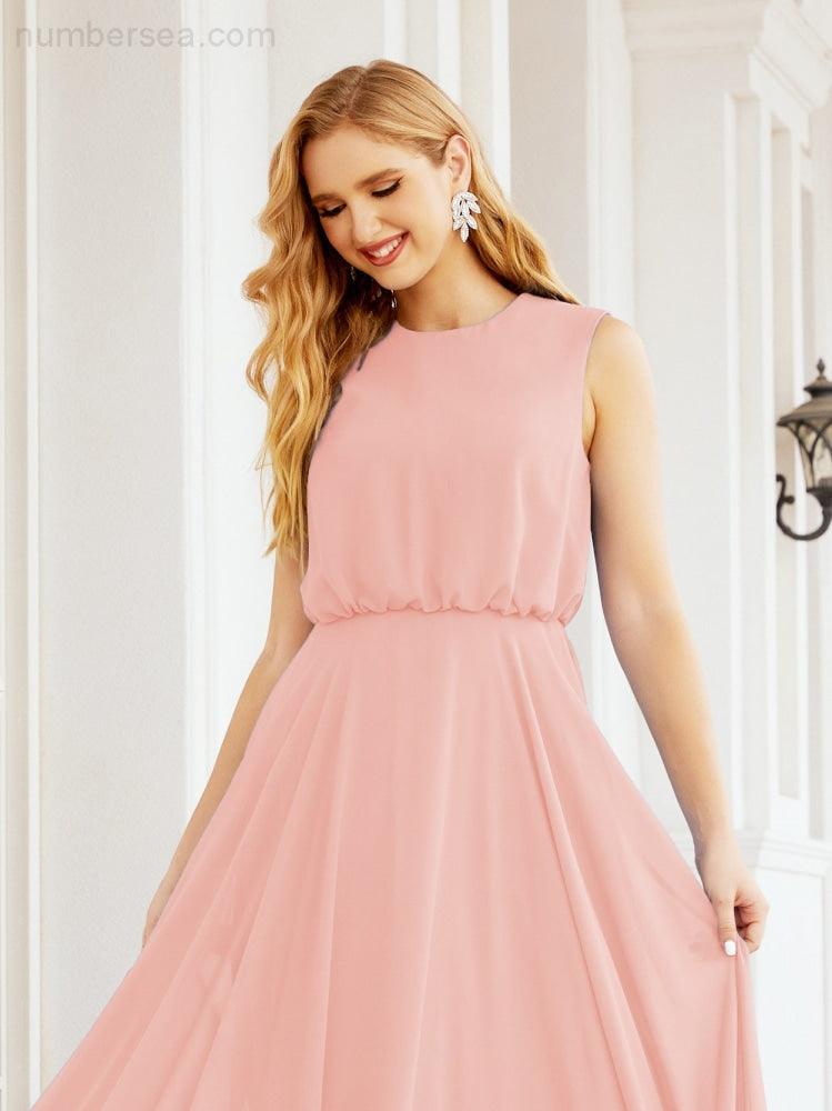 Vestido de Dama de Honra Sem Mangas Longo Linha A para Baile de Gala e Noites Formais 28025