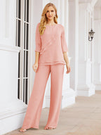 Robe de mariée élégante pour la mère de la mariée en deux pièces, tailleur pantalon grande taille à volants superposés, peignoir argenté 28064