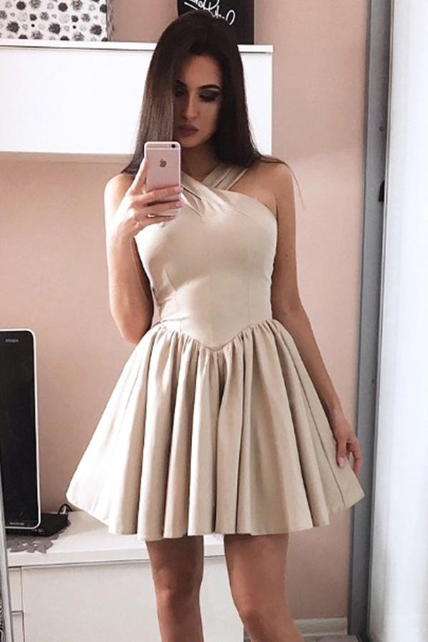 Vestidos Simples de Alças ao Pescoço em X, Sem Alças, para Baile de Finalistas, Vestido de Noite