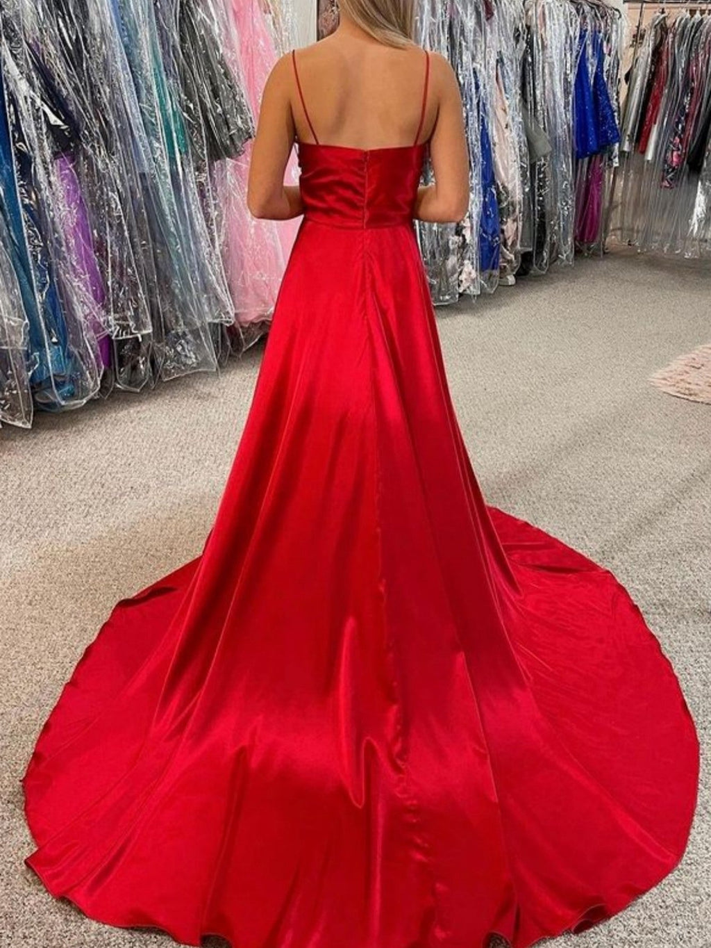 A Line Cowl Neck Satin Prom Dress With Slit