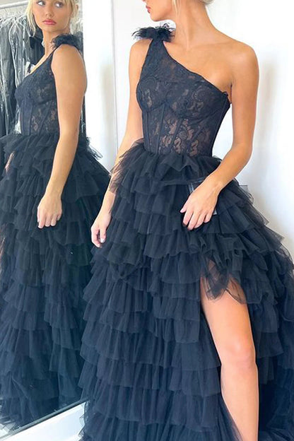 Roycebridal Kinsley | Vestido de fiesta largo con escote en A y un hombro escalonado