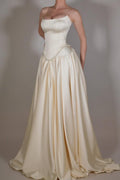 Strapless Sleeveless Long A Line Prom Dress With Pleated Beading