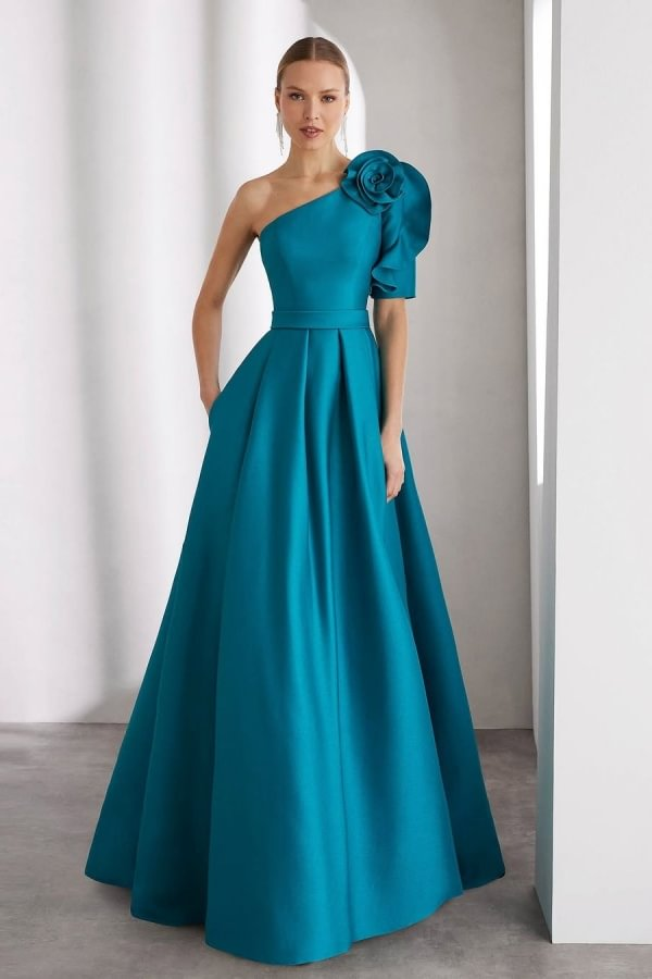 One Shoulder Sleeveless Long Prom Dress With Pleated Pockets Custom Colors