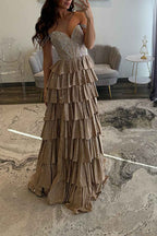 Sparkly Gold Off Shoulder Beaded A-Line Corset Prom Dress