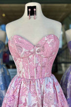 Chic Blue Floral Sweetheart A-Line Long Corset Prom Dress