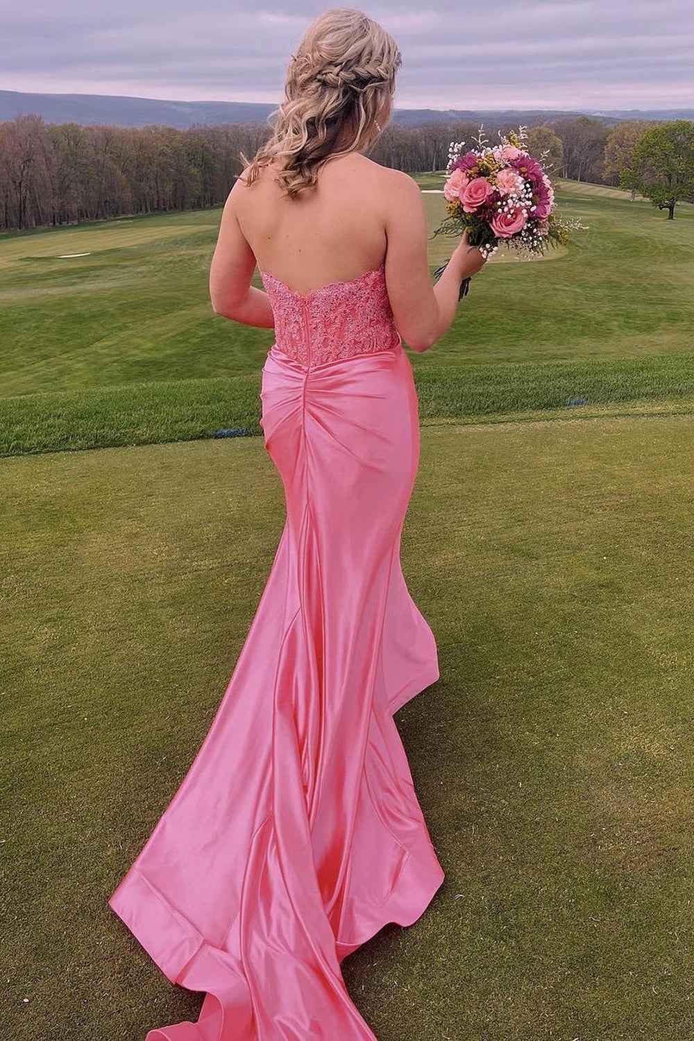 Navy Mermaid Sweetheart Corset Prom Dress With Slit