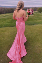 Navy Mermaid Sweetheart Corset Prom Dress With Slit